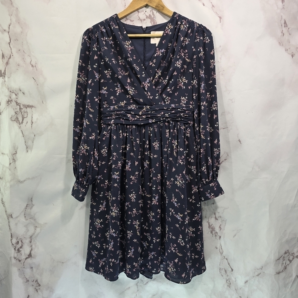 Gal Meets Glam Dress Womens 2 XS Blue Floral Kelsey Surplice V Neck